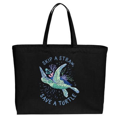 Skip A Straw Save A Turtle Ocean Cotton Canvas Jumbo Tote