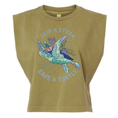 Skip A Straw Save A Turtle Ocean Garment-Dyed Women's Muscle Tee