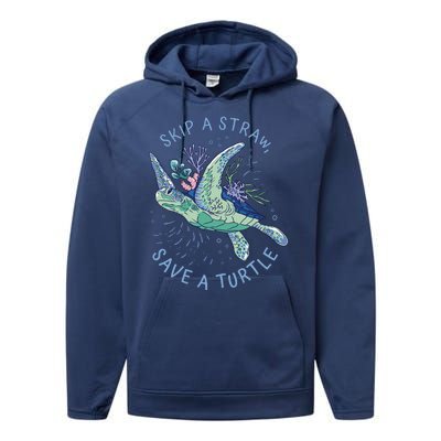 Skip A Straw Save A Turtle Ocean Performance Fleece Hoodie