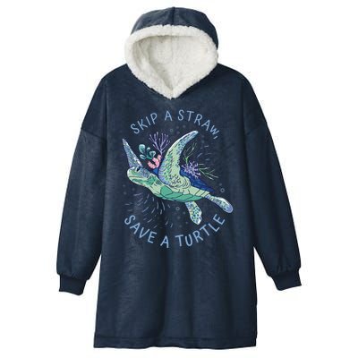 Skip A Straw Save A Turtle Ocean Hooded Wearable Blanket