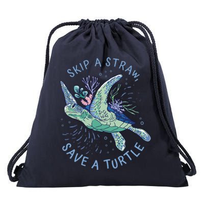 Skip A Straw Save A Turtle Ocean Drawstring Bag