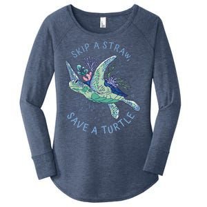 Skip A Straw Save A Turtle Ocean Women's Perfect Tri Tunic Long Sleeve Shirt