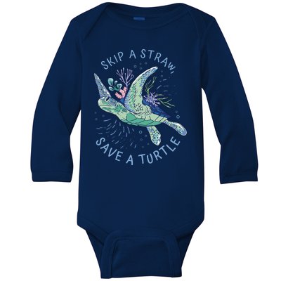 Skip A Straw Save A Turtle Ocean Baby Long Sleeve Bodysuit