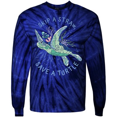 Skip A Straw Save A Turtle Ocean Tie-Dye Long Sleeve Shirt