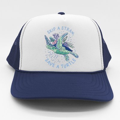 Skip A Straw Save A Turtle Ocean Trucker Hat