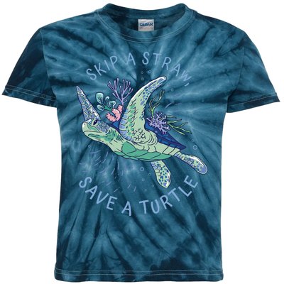 Skip A Straw Save A Turtle Ocean Kids Tie-Dye T-Shirt