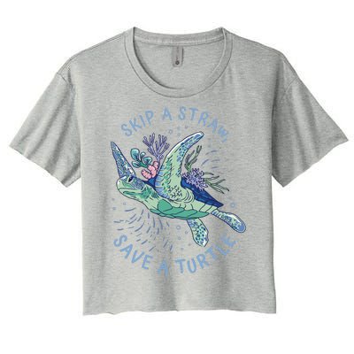 Skip A Straw Save A Turtle Ocean Women's Crop Top Tee