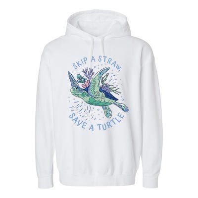 Skip A Straw Save A Turtle Ocean Garment-Dyed Fleece Hoodie