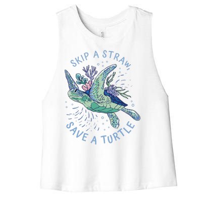 Skip A Straw Save A Turtle Ocean Women's Racerback Cropped Tank