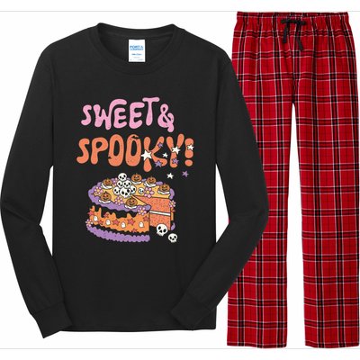 Sweet And Spooky Skulls Pumpkins Retro Groovy Halloween Cake Gift Long Sleeve Pajama Set