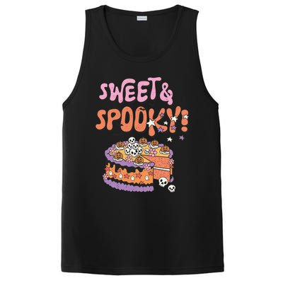 Sweet And Spooky Skulls Pumpkins Retro Groovy Halloween Cake Gift PosiCharge Competitor Tank