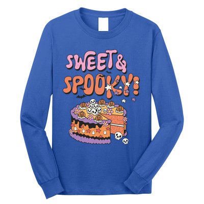 Sweet And Spooky Skulls Pumpkins Retro Groovy Halloween Cake Gift Long Sleeve Shirt