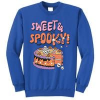 Sweet And Spooky Skulls Pumpkins Retro Groovy Halloween Cake Gift Sweatshirt