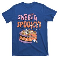 Sweet And Spooky Skulls Pumpkins Retro Groovy Halloween Cake Gift T-Shirt