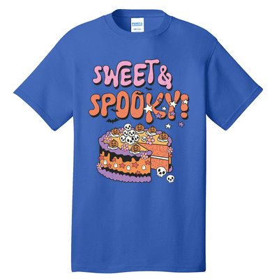 Sweet And Spooky Skulls Pumpkins Retro Groovy Halloween Cake Gift Tall T-Shirt