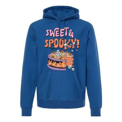 Sweet And Spooky Skulls Pumpkins Retro Groovy Halloween Cake Gift Premium Hoodie