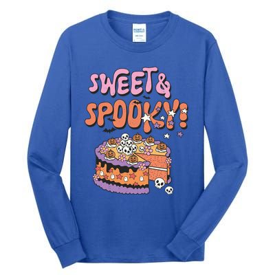 Sweet And Spooky Skulls Pumpkins Retro Groovy Halloween Cake Gift Tall Long Sleeve T-Shirt