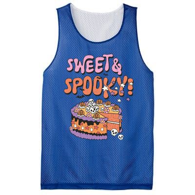 Sweet And Spooky Skulls Pumpkins Retro Groovy Halloween Cake Gift Mesh Reversible Basketball Jersey Tank