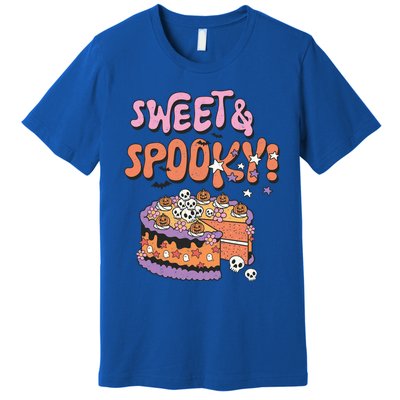 Sweet And Spooky Skulls Pumpkins Retro Groovy Halloween Cake Gift Premium T-Shirt