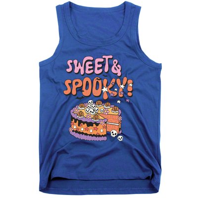 Sweet And Spooky Skulls Pumpkins Retro Groovy Halloween Cake Gift Tank Top