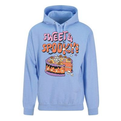 Sweet And Spooky Skulls Pumpkins Retro Groovy Halloween Cake Gift Unisex Surf Hoodie