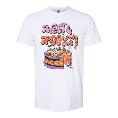 Sweet And Spooky Skulls Pumpkins Retro Groovy Halloween Cake Gift Softstyle CVC T-Shirt