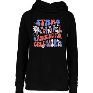 Stars And Stripes Running For Call Lights 4th Of July Nurse Womens Funnel Neck Pullover Hood