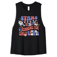 Stars And Stripes Running For Call Lights 4th Of July Nurse Women's Racerback Cropped Tank