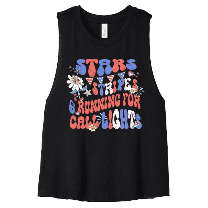 Stars And Stripes Running For Call Lights 4th Of July Nurse Women's Racerback Cropped Tank