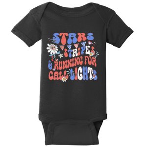 Stars And Stripes Running For Call Lights 4th Of July Nurse Baby Bodysuit