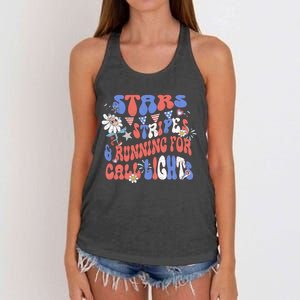 Stars And Stripes Running For Call Lights 4th Of July Nurse Women's Knotted Racerback Tank