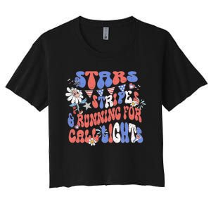 Stars And Stripes Running For Call Lights 4th Of July Nurse Women's Crop Top Tee