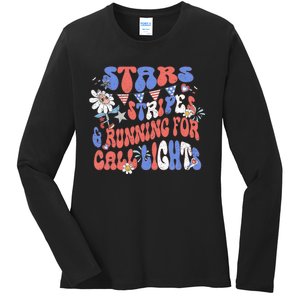 Stars And Stripes Running For Call Lights 4th Of July Nurse Ladies Long Sleeve Shirt