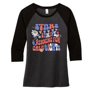 Stars And Stripes Running For Call Lights 4th Of July Nurse Women's Tri-Blend 3/4-Sleeve Raglan Shirt