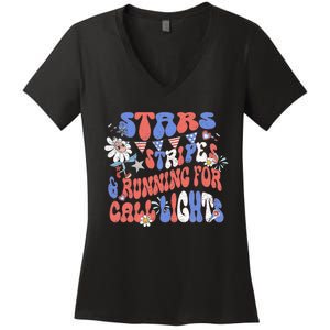 Stars And Stripes Running For Call Lights 4th Of July Nurse Women's V-Neck T-Shirt