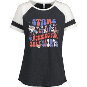 Stars And Stripes Running For Call Lights 4th Of July Nurse Enza Ladies Jersey Colorblock Tee