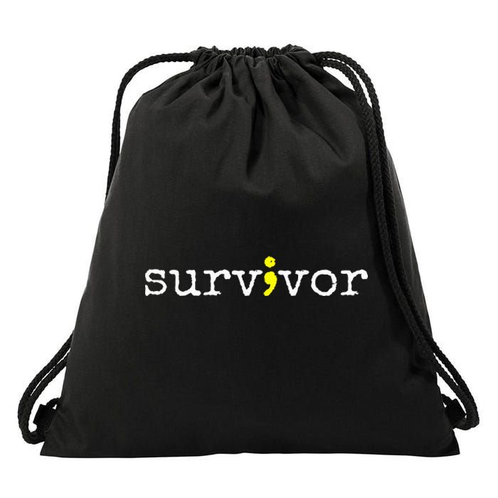 Suicide Awareness Support Symbol Recovery Survivor Semicolon Drawstring Bag