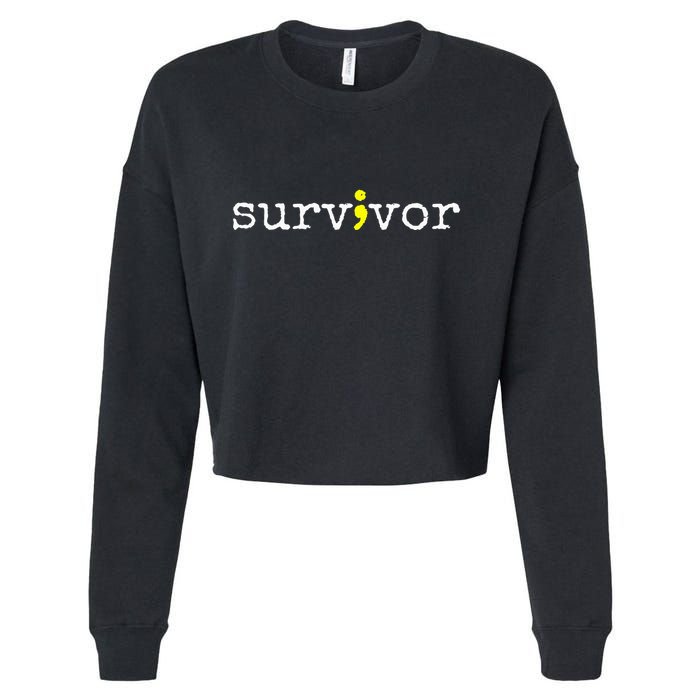 Suicide Awareness Support Symbol Recovery Survivor Semicolon Cropped Pullover Crew