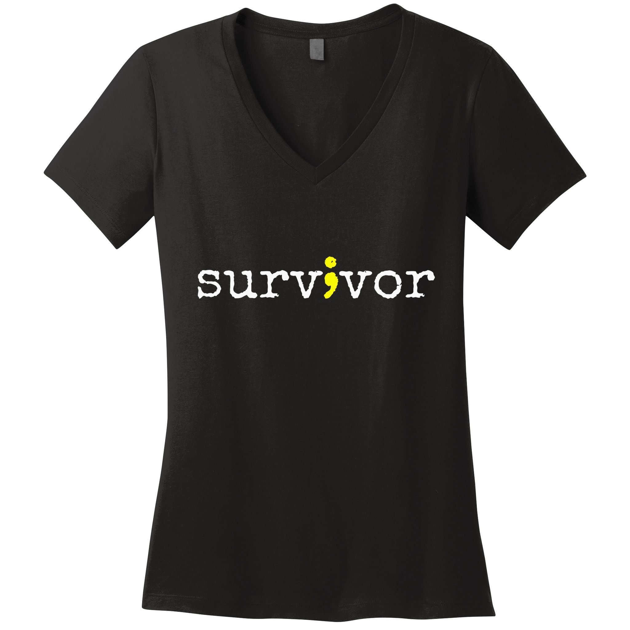 Suicide Awareness Support Symbol Recovery Survivor Semicolon Women's V-Neck T-Shirt