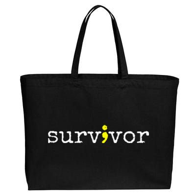 Suicide Awareness Support Symbol Recovery Survivor Semicolon Cotton Canvas Jumbo Tote