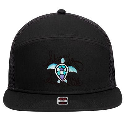 Skip A Straw Save A Turtle Watercolor Gift 7 Panel Mesh Trucker Snapback Hat