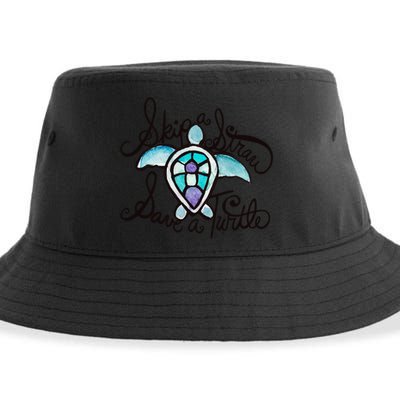 Skip A Straw Save A Turtle Watercolor Gift Sustainable Bucket Hat
