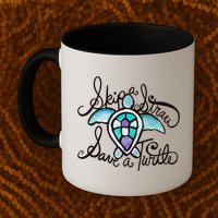 Skip A Straw Save A Turtle Watercolor Gift Mug