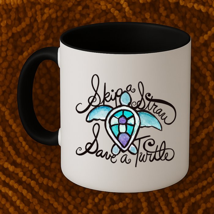 Skip A Straw Save A Turtle Watercolor Gift Mug