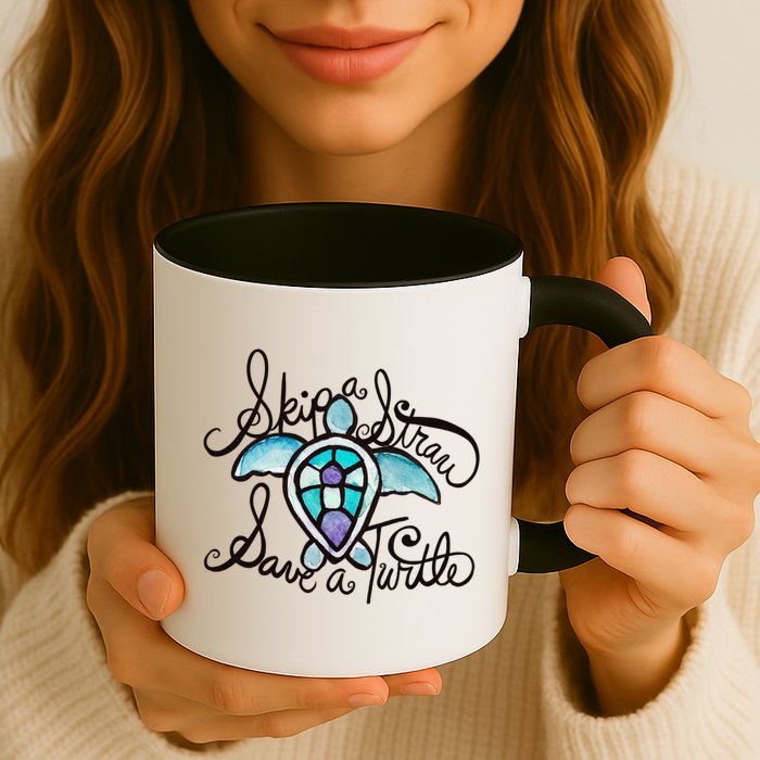 Skip A Straw Save A Turtle Watercolor Gift Mug