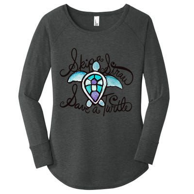 Skip A Straw Save A Turtle Watercolor Gift Women's Perfect Tri Tunic Long Sleeve Shirt
