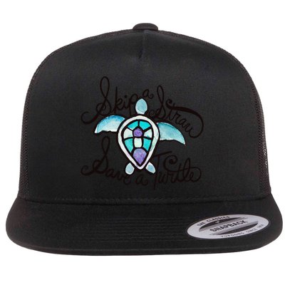 Skip A Straw Save A Turtle Watercolor Gift Flatbill Hat