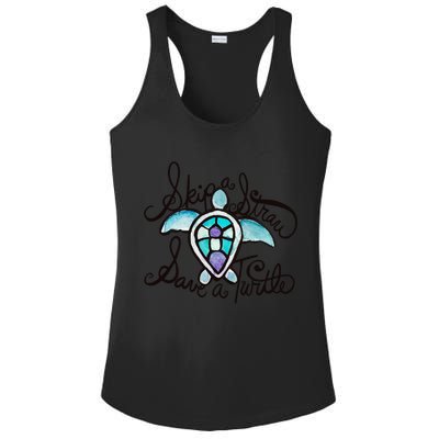 Skip A Straw Save A Turtle Watercolor Gift Ladies PosiCharge Competitor Racerback Tank