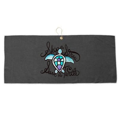 Skip A Straw Save A Turtle Watercolor Gift Large Microfiber Waffle Golf Towel