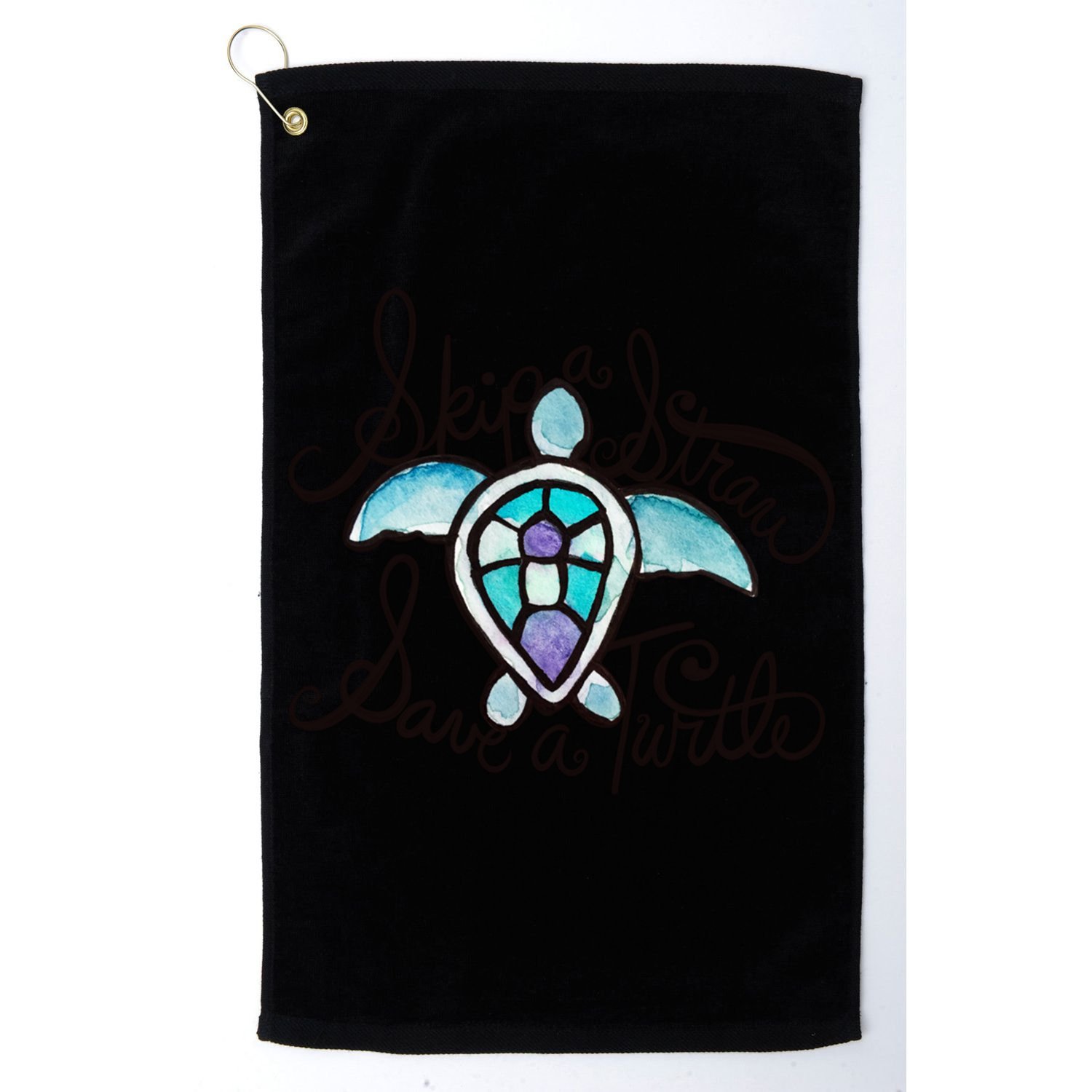 Skip A Straw Save A Turtle Watercolor Gift Golf Towel